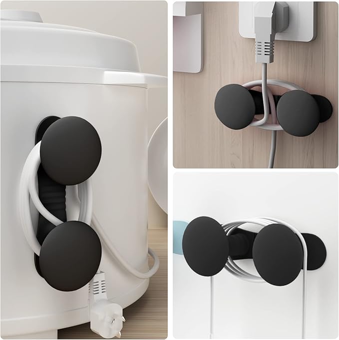 Cord Organizer for Appliances, Cord Holder Cord Wrapper Kitchen Gadgets Cord Organizer Stick On Kitchen Appliances, Mixer, Air Fryer, Coffee Maker, Multifunctional Adhesive Wall Hooks (4Black)