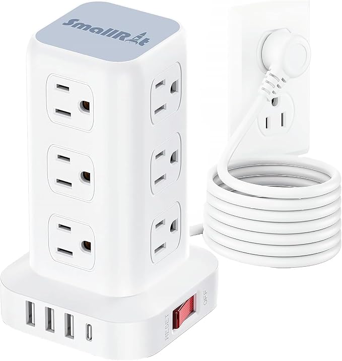 Power Strip with 12 Outlets 4 USB (1 USB C), 10Feet Extension Cord with Multiple Outlets, Charging Station, Power Strip Tower, Home Office Desk Supplies