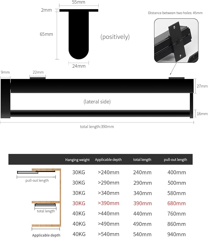 BaiNong pull out closet rod pull out pants rack for closet valet rod closet black valet rods for closets 15-3/8 inch pull out telescopic trouser rack shallow cabinet organize pants and clothes