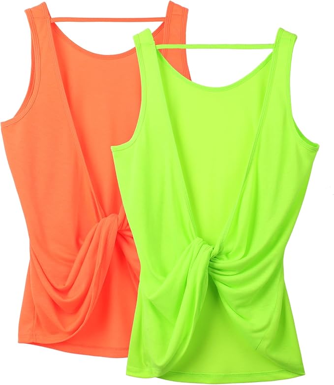 icyzone Women's Open Back High Neck Workout Athletic Gym Tank Tops