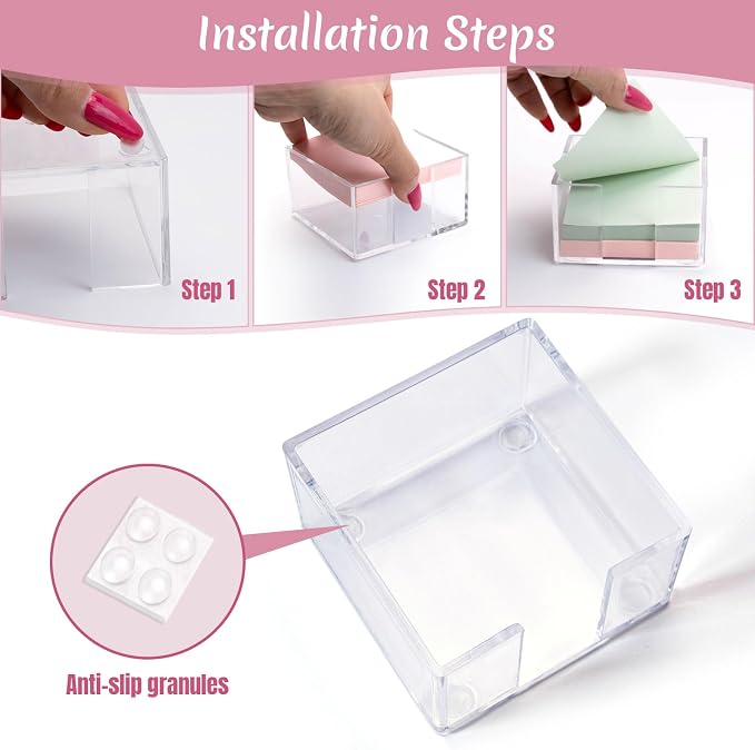 Sticky Note Holder, Clear Acrylic Notepad Holder | Notepad Organizer Notes Dispenser for Desk Office School Aesthetic Supplies Accessories