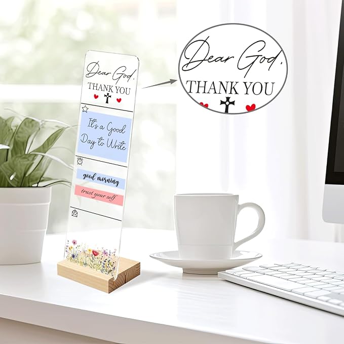 Sticky Notes Monitor Memo Board with Removable Wooden Base Dear God Thank You Portable Acrylic Message Board Sign Sticky Note Holder Bonus 200 Sheets 2 Sizes Sticky Notes Office Desk Accessories