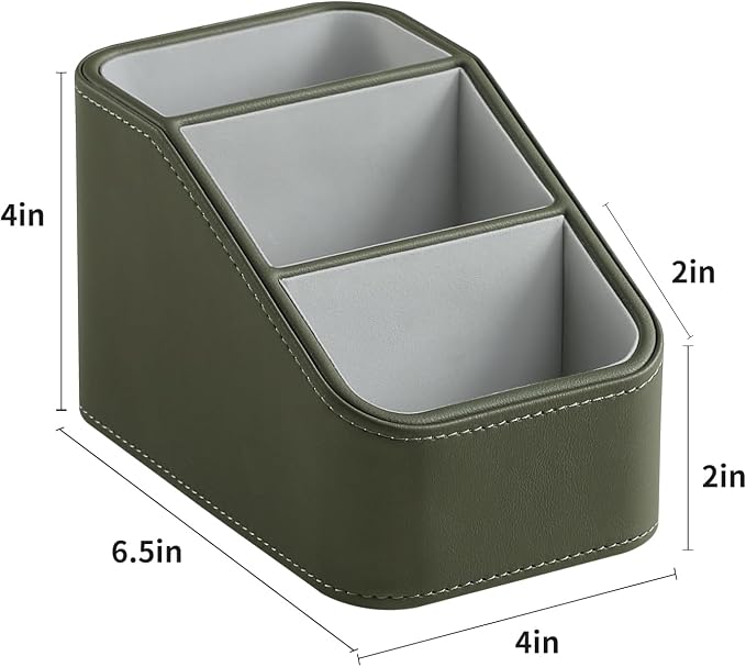 3 Compartments PU Leather Remote Control Holder, TV Remote Holder for Couch | Small Pen Desk Organizer for Office Bedside Living Room, Remote Caddy Nightstand Organizer