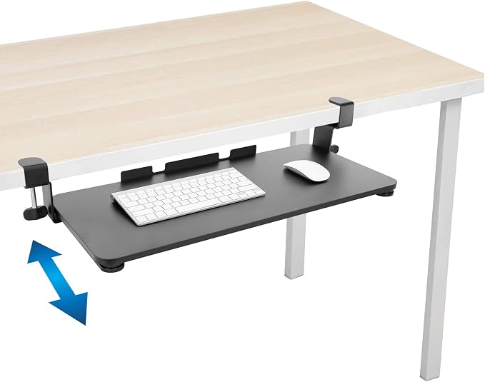 Mount-It! Clamp-On Under Desk Keyboard Tray, No-Drill Slide-Out Keyboard & Mouse Platform, 26.4" W × 11.8" D, Adjustable Ergonomic Keyboard Drawer, Fits Desks up to 1.5" Thick