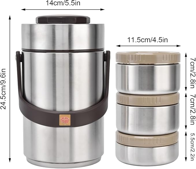 77.8oz Hot Food Wide Mouth Lunch Box, Lunch Jar for Hot Food with 3-Layer Stackable Container, Stainless Steel Vacuum Insulated Food Container Set, Adults Thermal Lunch Box 6-8H Temperature