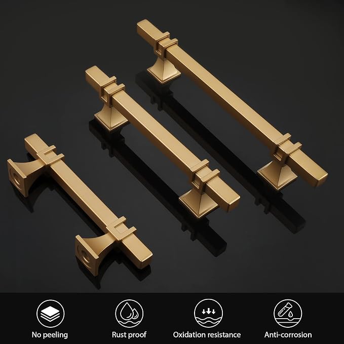 10 Pack 3-3/4 Inch Brushed Gold Pulls Kitchen Cabinet Handles Gold Pulls for Dresser Drawers Kitchen Cabinet Hardware