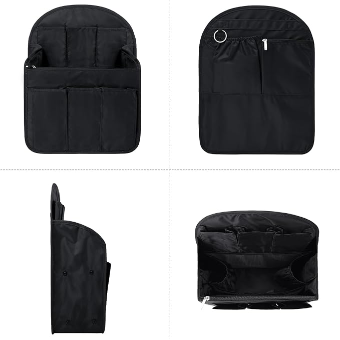 Surblue Backpack Organizer Insert Liner Hanging Travel Rucksack Purse and Handbag Insert Pocket, High-capacity Divider Foldable Nylon Shoulder Bag Organizer for Men and Women, (Black, L)