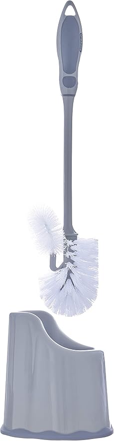 Superio Toilet Bowl Brush and Holder with Under Rim Cleaner for Bathroom, Toilet Brush and Caddy with Non Scratch Bristles and Under Rim Lip Brush, Grey (2 Pack)