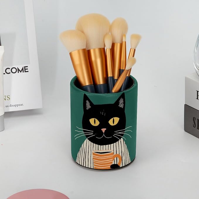 Funny Cat Pen Holder Pencil Organizer for Desk, 3.1” x 3.1” x 3.9” Pencil Cup Office Supplies, Large Capacity Cute Pen and Makeup Brush Holder for Desktop, Home, School
