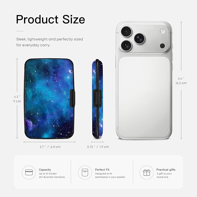 Credit Card Holder Galaxy Sky Aluminum Card Case Wallet | For Women Men, Mini, Slim Design, RFID Blocking, Metal Business ID Case
