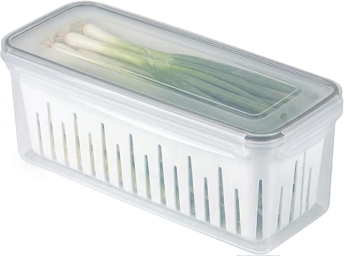 carrotez 12.7 Cup Produce Saver Container for Fridge with Colander - 3.0L | Airtight Fruit & Vegetable Storage Bin, Removable Strainer Basket, BPA-Free, Stackable, White Colander
