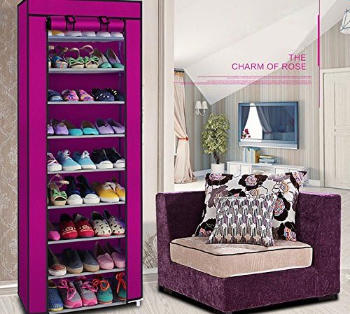 Shoe Rack, 10 Tier Shoe Organizer with Dust Cover, Shoe Storage Shelf for 20-27 Pairs of Shoes, Designed for Doorways, Entryway, Suitable for Sneakers, High Heels, Flats, and Boots (Rose Red)