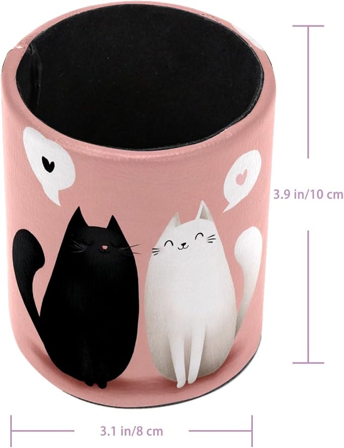 Black and White Cats Pen Holder Pencil Organizer for Desk, 3.1” x 3.1” x 3.9” Pencil Cup Office Supplies, Large Capacity Cute Pen and Makeup Brush Holder for Home, School, Desktop