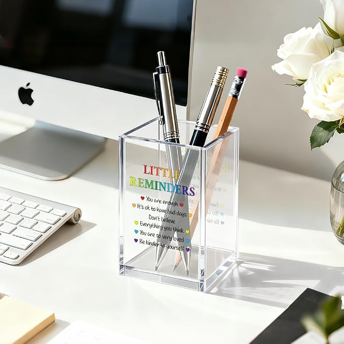 Little Reminders Pen Holder Cosmetic Organizer, Fun Self Love Pen Pencil Holders for Desk, Appreciation Little Reminders Desk Accessories, Home Office Gifts Organizer for Daughter Son Therapist
