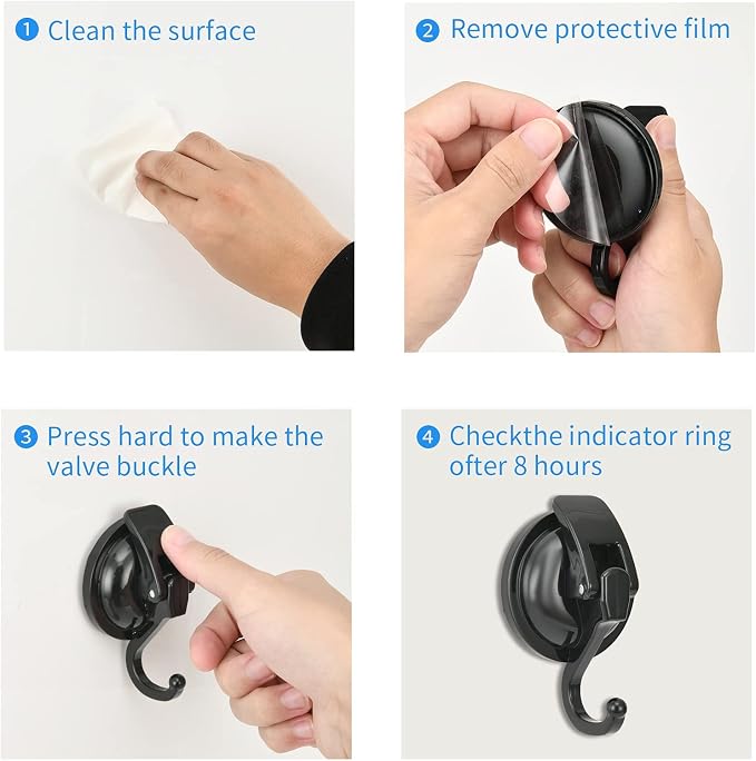 Wreath Hanger, Black-Plated Polished Super Suction for Glass Window, Kitchen, Bathroom and Restroom, 6 Pack, ABS Plastic
