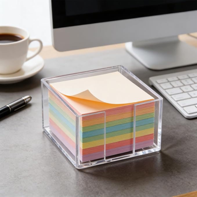 Sticky Note Holder, Clear Acrylic Notepad Holder | Notepad Organizer Notes Dispenser for Desk Office School Aesthetic Supplies Accessories