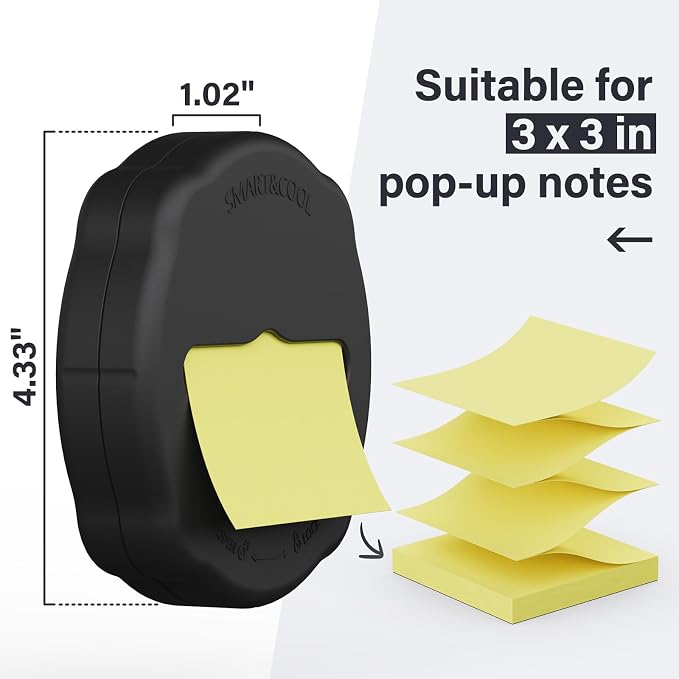 SMART&COOL Magnetic Pop-Up Note Dispenser for 3 x 3 in Pop-Up/Accordion-Style Sticky Notes, 1Pack, Black (Notes Not Included)