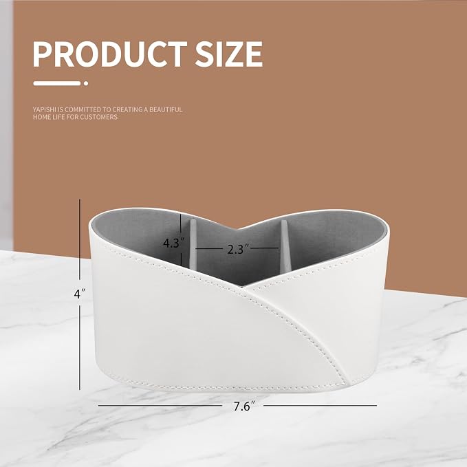 YAPISHI Remote Control Holder with 3 Compartments, Modern Design Desk Accessories Workspace Organizer for Office/School/Home, Modern PU Leather Nightstand Caddy Organizer for Makeup/Vanity/Stationery