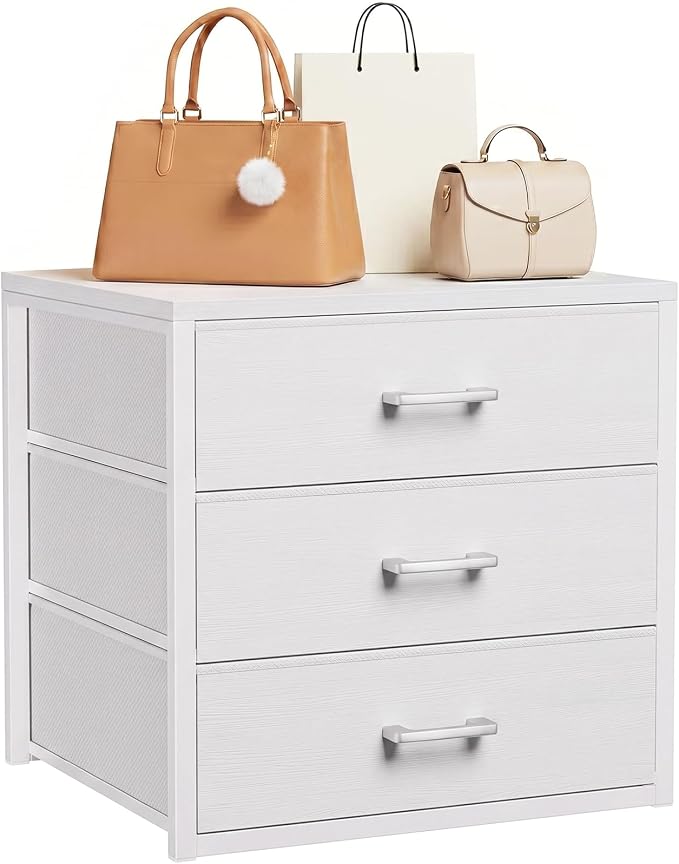3 Fabric Drawer for Closet Storage: Stackable Dresser Short Drawers for Clothes Organizer, Low Modular Chest Cabinet for Inside Closet Bedroom Wardrobe Nursery & Small Spaces, White