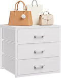3 Fabric Drawer for Closet Storage: Stackable Dresser Short Drawers for Clothes Organizer, Low Modular Chest Cabinet for Inside Closet Bedroom Wardrobe Nursery & Small Spaces, White