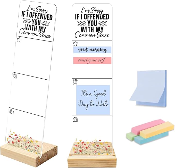 Sticky Note Holder, Sassy Eye Roll Quote Monitor Memo Board, Acrylic Post It Note Holder with Wooden Base, Includes 200 Notes, Desk Organizer