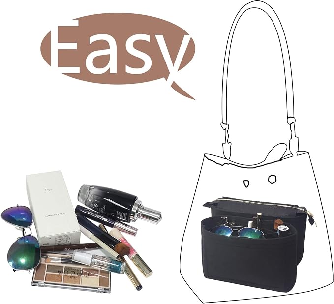 Bag Organizer, Bag Shaper Purse Insert Felt Organizer Fit in NeoNoe Noé and other Bucket Bags - black