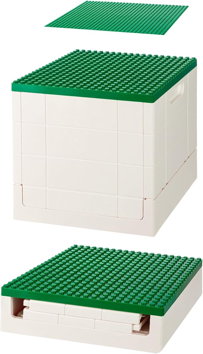 SHIMOYAMA Collapsible Storage Box with Large Building Base for Duplo Blocks, 26 Qt. Foldable Storage Bin (Dark Green)