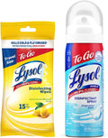 Lysol To Go Bundle - 1.5 Ounce Crisp Linen Disinfectant Spray and Lemon Lime Disinfecting Wipes Flat Pack