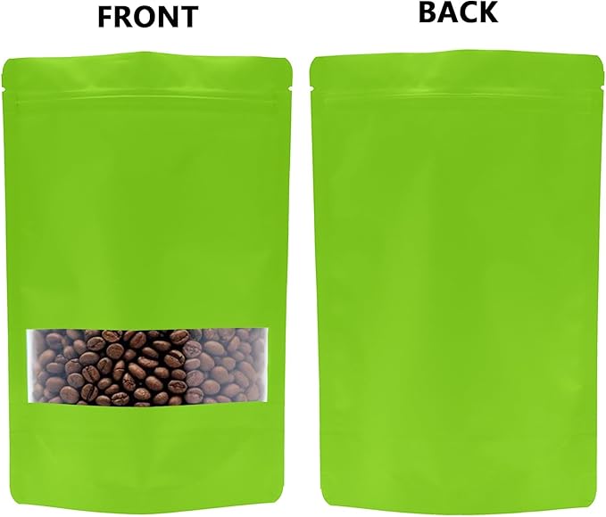100PCS Foil Pouch Mylar Bags with Clear Window,ULIFESTAR Stand Up Sealable Bags with Tear Notches,Resealable for Food,Party Favors,Gift Packaging etc(10 * 15cm/3.94 * 5.91",Green)