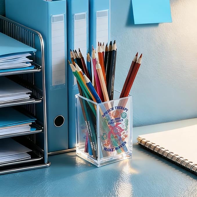Speech Therapy Helping Every Voice Acrylic Pencil Holder Cup, Autism Awareness Gifts for Special Education Teacher, Funny Ocean Animals SLP Pen Holder for Women Speech Therapist, SLPA Gifts