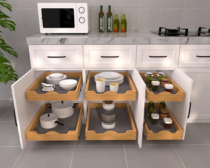 OCG Pull Out Drawers For Kitchen Cabinets 14" W x 21" D, Slide out Wood Drawer Shelf, Pull Out Shelves for Base Cabinet Organization in Kitchen, Pantry, Bathroom