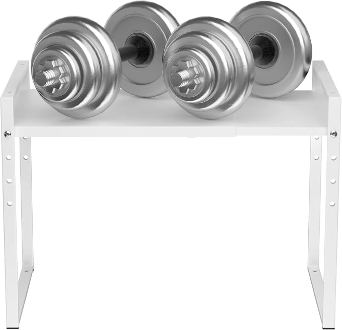 iPEGTOP Extendable Microwave Oven Rack, Adjustable Height Microwave/Toaster Shelf Heavy Duty Metal Pantry Shelf Space Riser Stand Organizer for Kitchen Counter Top Organization, White
