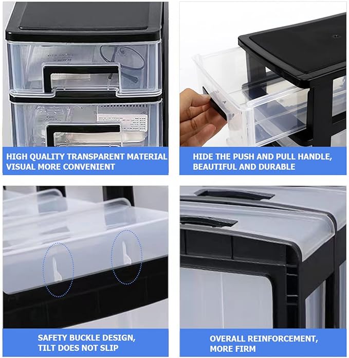 4 Tier Plastic Drawer Organizer Storage Box for Desk, Cosmetics, Jewelry, Office Supplies, Home Organization (8.46" x 5.9" x 9.84")