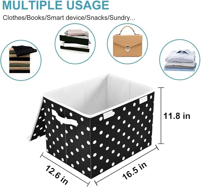 CaTaKu Polka Dot Storage Bins with Lids,White and Black Fabric Large Storage Container Cube Basket with Handle Decorative Storage Boxes for Organizing Clothes Shelves