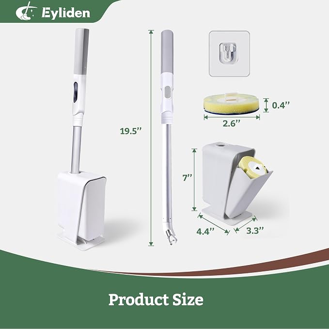 Eyliden Toilet Brush and Holder Set, Disposable Wand Kit with 40-Refills | Built-in Cleaner, 2-in-1 Wall Mount & Stand Auto-open Caddy, Aluminum Handle, Touch-Free for Deep Clean & Bathroom Hygiene