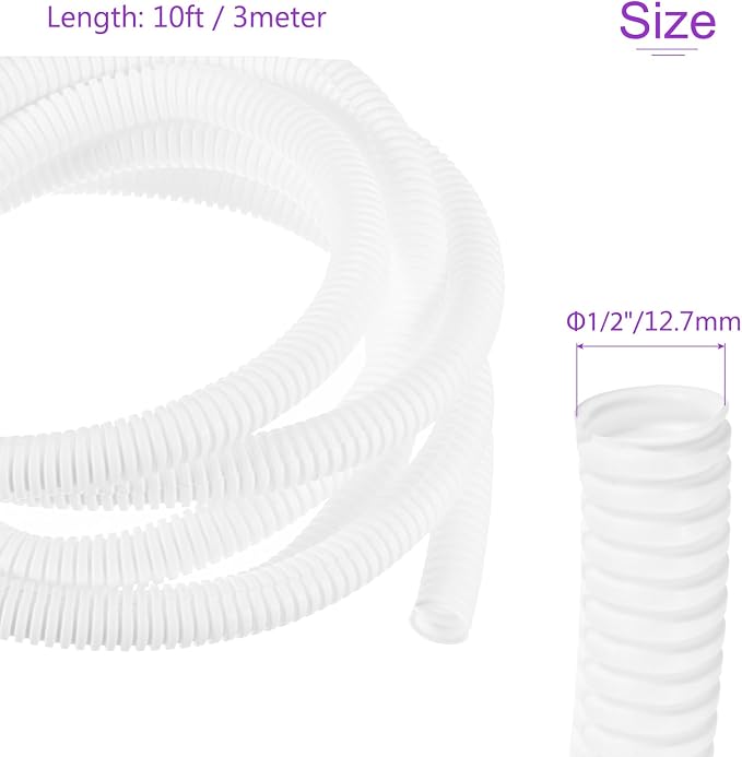DMiotech 10ft Wire Loom Split Tubing 1/2 Inch(12.7 Mm) ID, Cord Protectors from Pet Flexible Conduit Cable Management for Office, Home, Garden, White