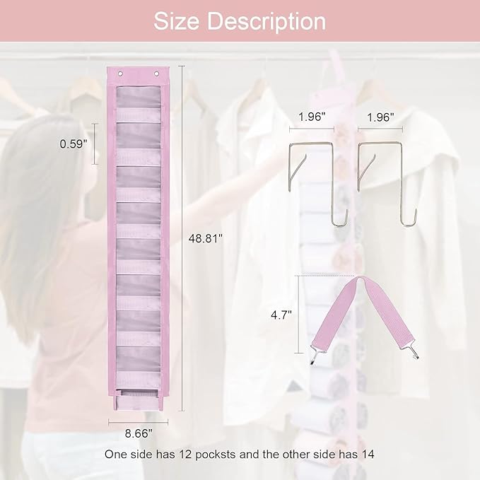 DHSFKBE Legging Organizer Storage, Shirt Organizer, Foldable Hanging Closet Organizer Storage with 26 Roll Independent Compartments for Yoga Pants, Tank Top, Towel, Underwear (Pink)