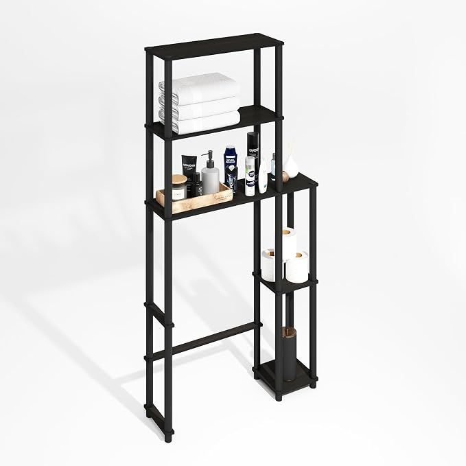 Furinno Turn-N-Tube Over The Toilet Storage, 5-Shelf Over The Toilet Organizer, Freestanding Space Saver Bathroom Shelf, for Bathroom Organizers and Storage, Black Espresso