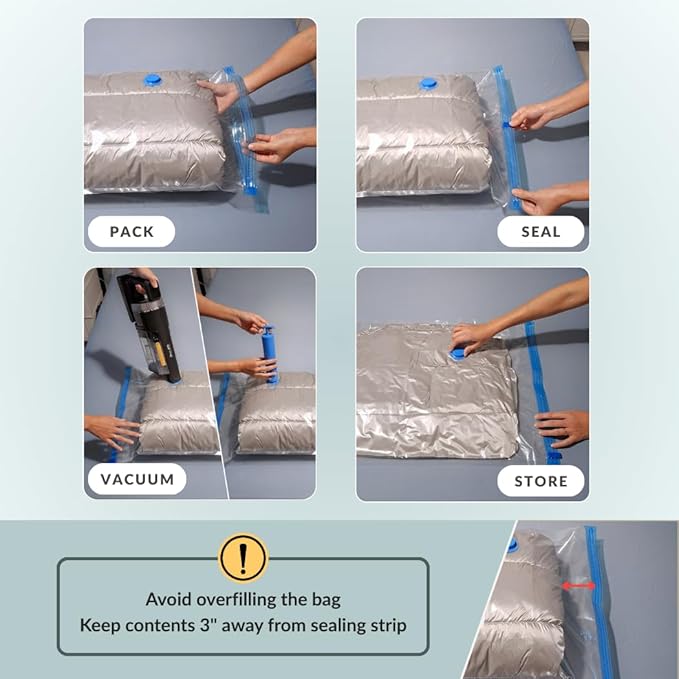 4 Mega Jumbo XXL Vacuum Storage Bags with Pump, Supersized Compression Space Saver for Comforter, duvet, Bedding, Blanket storage, Vacuum Seal Bags for Clothing, Durable Safe Poly Material