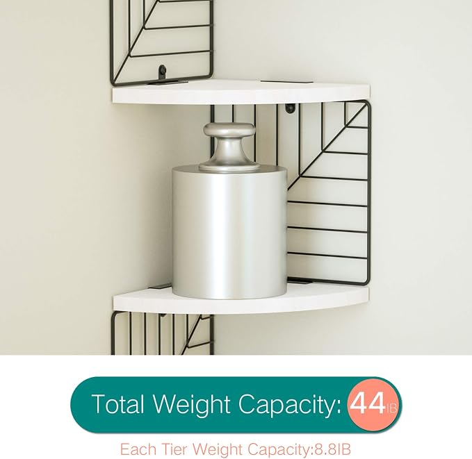 Love-KANKEI Corner Wall Shelf 5 Tier,Solid Wood/Metal Bracket,51"Tall,White | Easy to Install,Leaf-Shaped Floating Wall Shelves,Capacity 44 Lbs,For Bedroom Living Room Bathroom Kitchen Office,Display