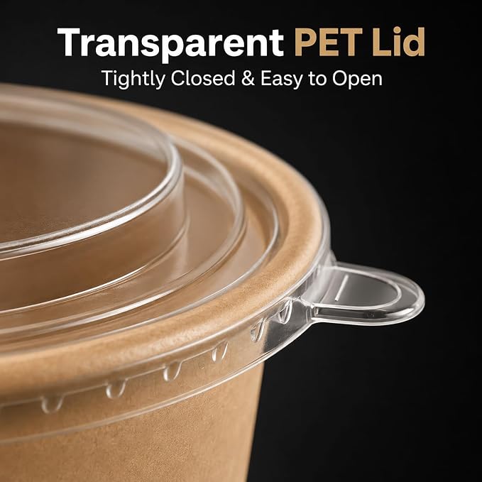 50pks 34oz Disposable Meal Prep Containers, Disposable Bowls with Lids | Disposable kraft paper bowls with lids, Waterproof, Safe for hot & cold food, Perfect for catering, parties, lunch takeout