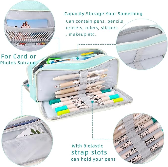 iSuperb Large Pencil Case 3 Compartments Pencil Pouch Big Capacity Pencil Bag for Kids Teen Girls Boys Student School Supplies Oxford Organizer Pen Bag Cosmetic Makeup Pouch