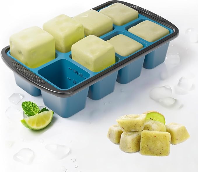GORCI Ice Cube Tray For Freezer, 16 Large 1/2 Cub Cubes, Silicone Ice Trays For Freezer With Lid, Heavy-duty, Sturdy and Easy to Demold, Suitable for whisky, coffee, Herbs, Purees, 2-Pack