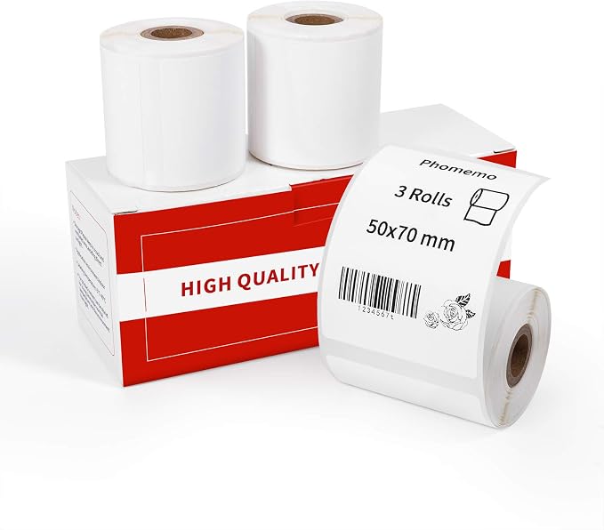 Phomemo Labels, 1.96'' x 2.75'' Sticker for M110/M100/M220/M108, 270 PCS | Square 50x70mm Waterproof Thermal Sticker, 1 Roll, Use for Barcode, Logo,Listing, Business, Home,Organization, Office, White
