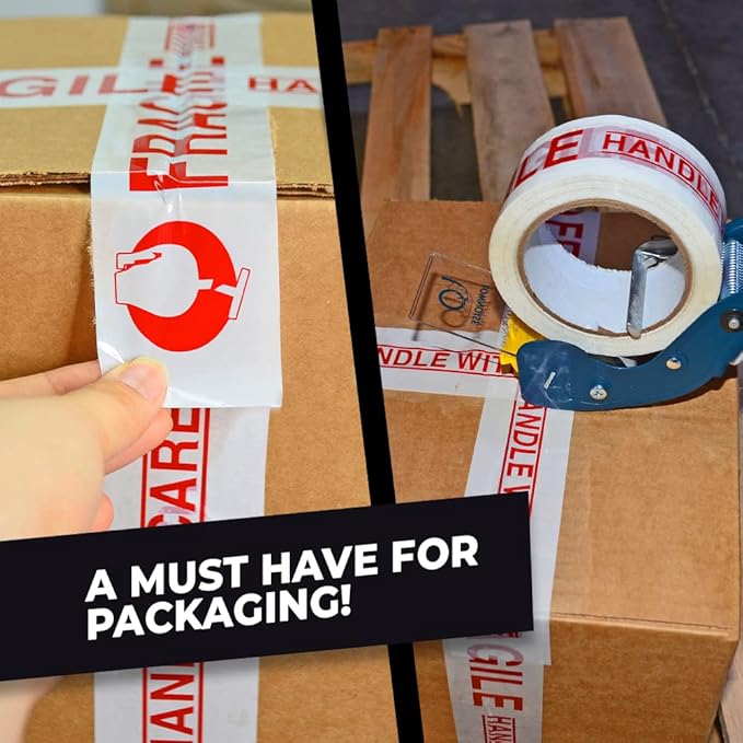WOD CST2FW Fragile Tape Handle with Care Packing Tape 2 in. x 110 yds. Heavy Duty Carton Sealing Tape Red Lettering for Fragile Cargo and Box Office Moving Shipping, 36 Pack