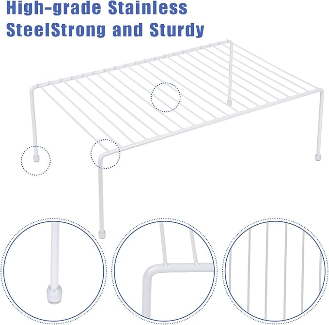 Large (16.1 x 10.2 Inch) Cabinet Storage Shelf Rack, Shelves，Kitchen Counter and Cabinet Shelf, Storage Rack Organizer for Kitchen, Fridge, Cabinet, Bathroom Cupboard (White, 4)