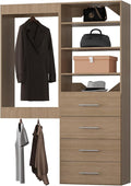 Modular Closet, 64" Wide Organizer with Tower & Drawers, Wood Tower Storage for Walk-In Closets, Wall Mounted Wardrobe Organizer