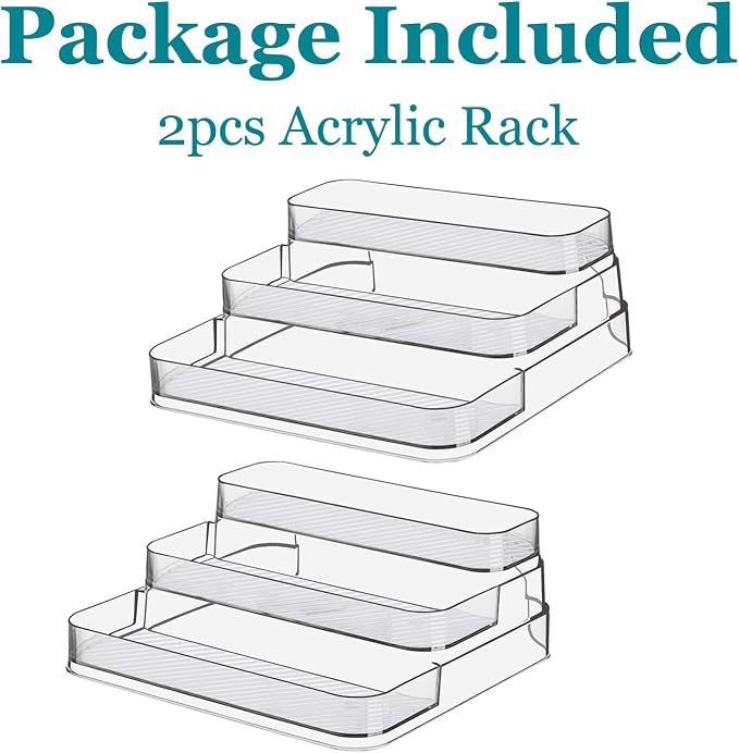 2pcs Acrylic Rack, No Assembly Clear 3 Tier Condiment Bottle Shelf Vanity Organizer for Cabinet Kitchen Bathroom