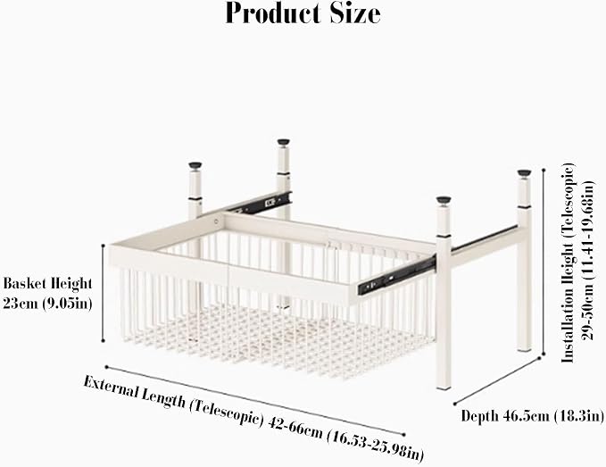 Expandable Cabinet Pull Out Basket,Carbon Steel Stackable Storage Bins,1-3 Tier Stackable Shelf Baskets Organizer,for Office Bathroom Bedroom(1 tier)