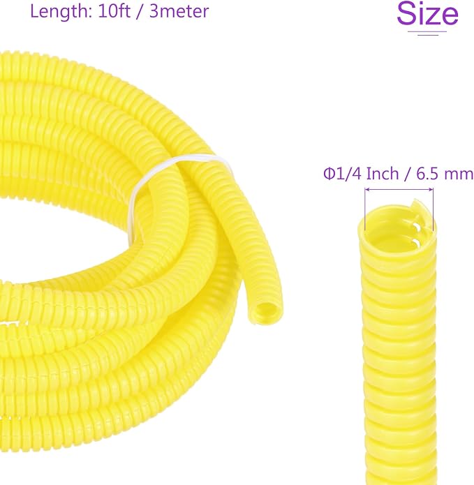 DMiotech 10ft Wire Loom Split Tubing 1/4 Inch(6.5 Mm) ID, Cord Protectors from Pet Flexible Conduit Cable Management for Office, Home, Garden, Yellow